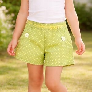 Lime Green Polka Dot Elastic Waist Shorts